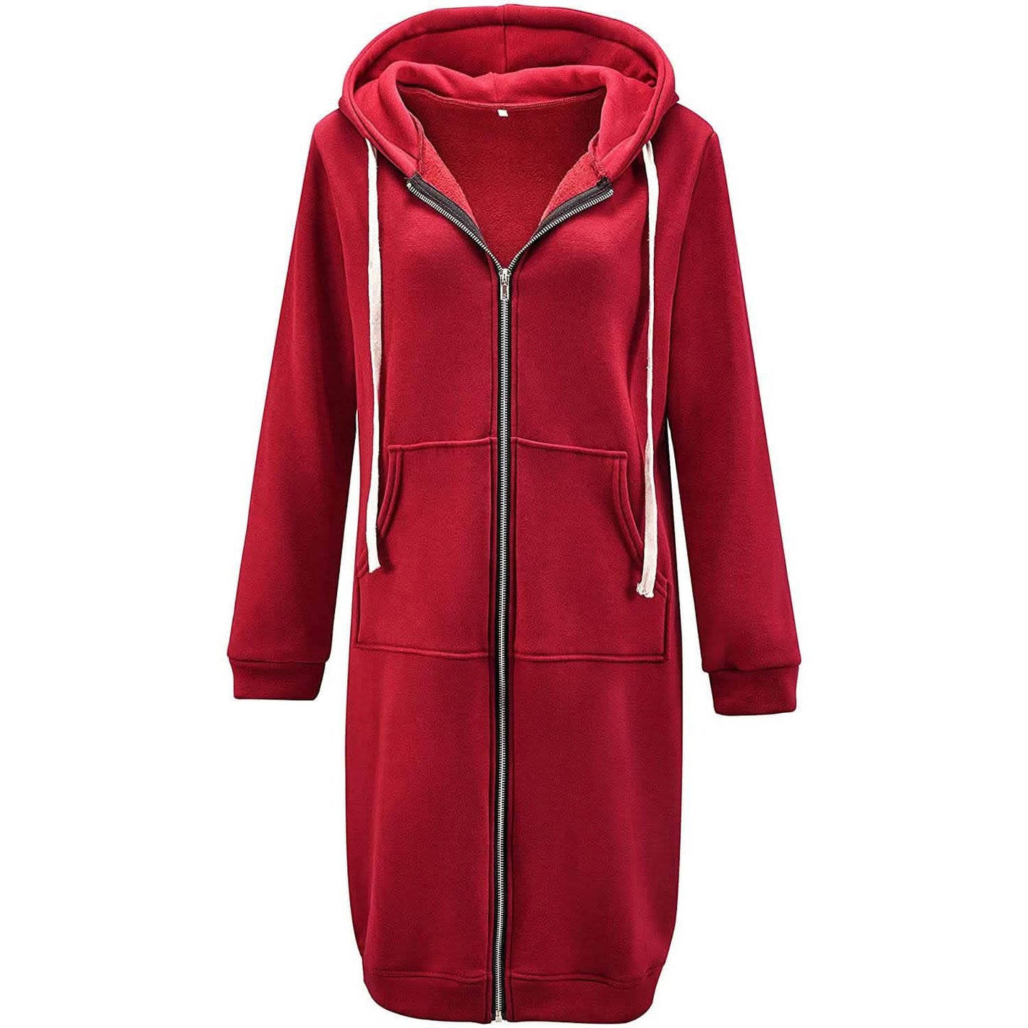 Damen Freizeit Reißverschluss Kapuzenpullover Lange Tunika Sweatshirts Jacken Mode Übergröße Hoodie mit Taschen