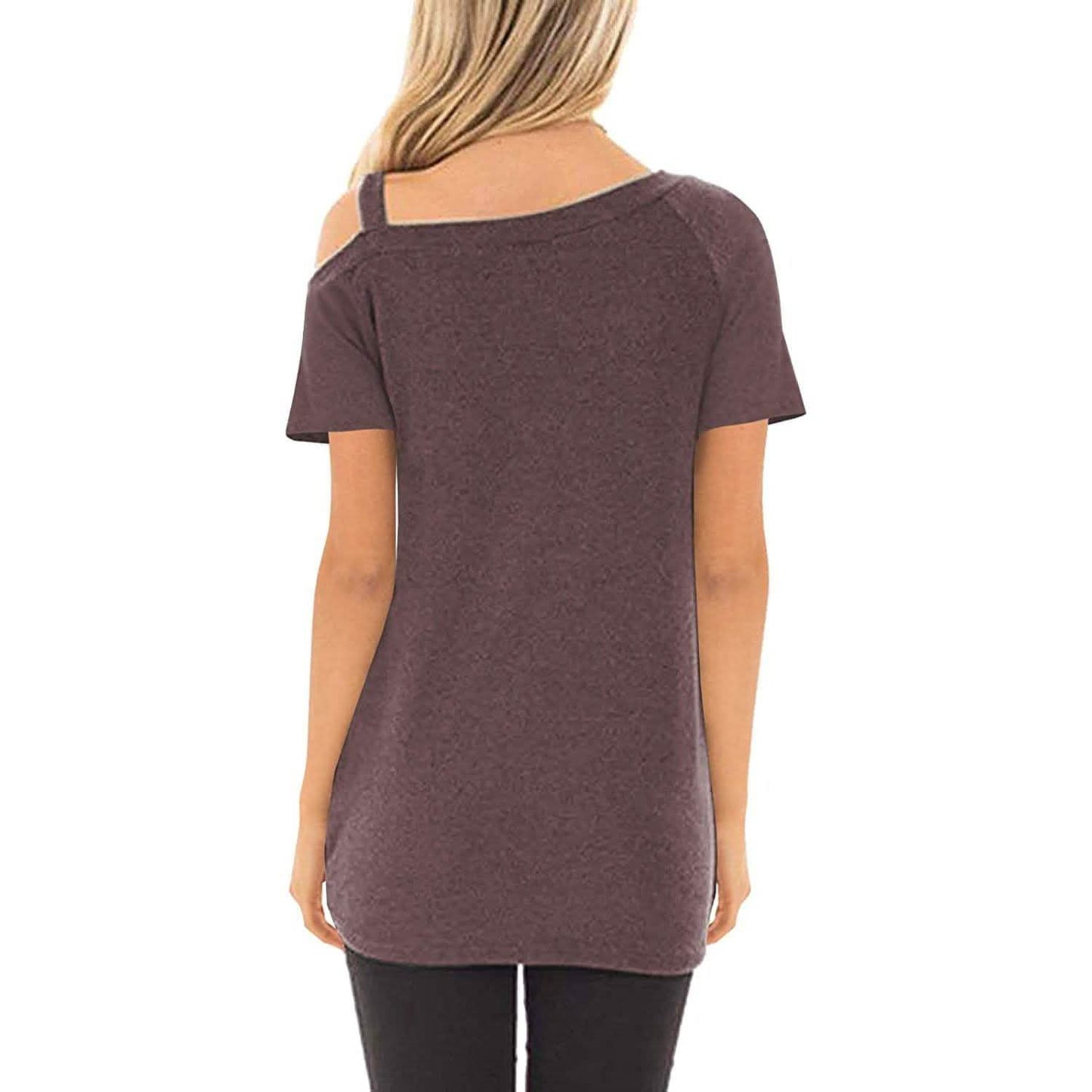 Damen Cold Shoulder Tops Sommer Kurzarm Lässig Twist Knot Bluse T-Shirt