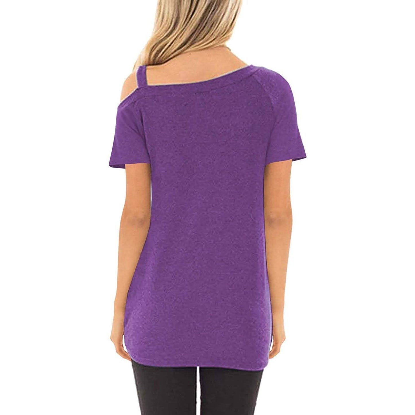 Damen Cold Shoulder Tops Sommer Kurzarm Lässig Twist Knot Bluse T-Shirt
