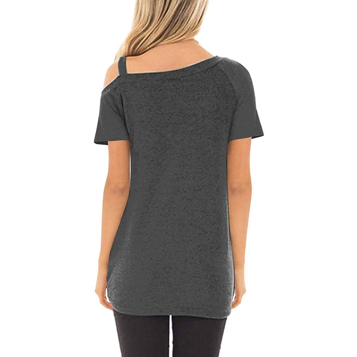 Damen Cold Shoulder Tops Sommer Kurzarm Lässig Twist Knot Bluse T-Shirt