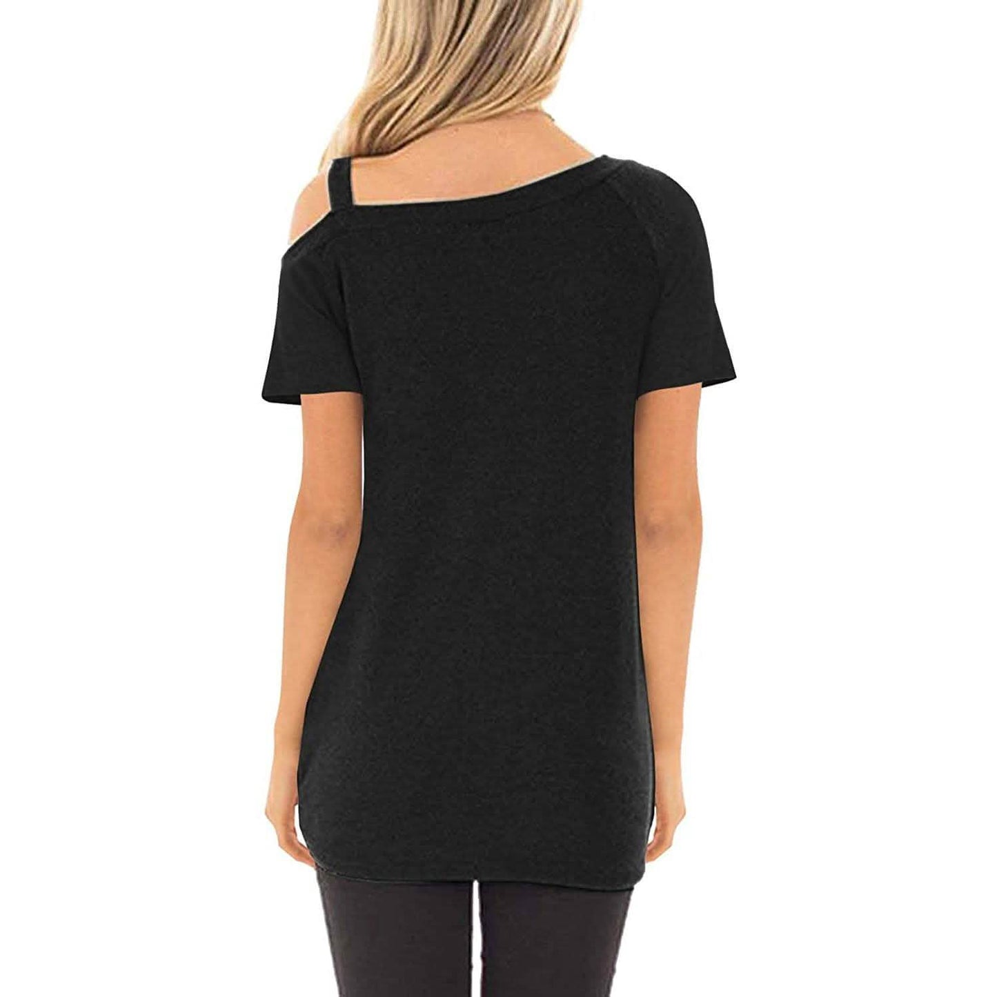 Damen Cold Shoulder Tops Sommer Kurzarm Lässig Twist Knot Bluse T-Shirt