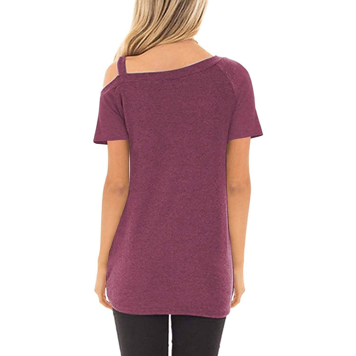 Damen Cold Shoulder Tops Sommer Kurzarm Lässig Twist Knot Bluse T-Shirt
