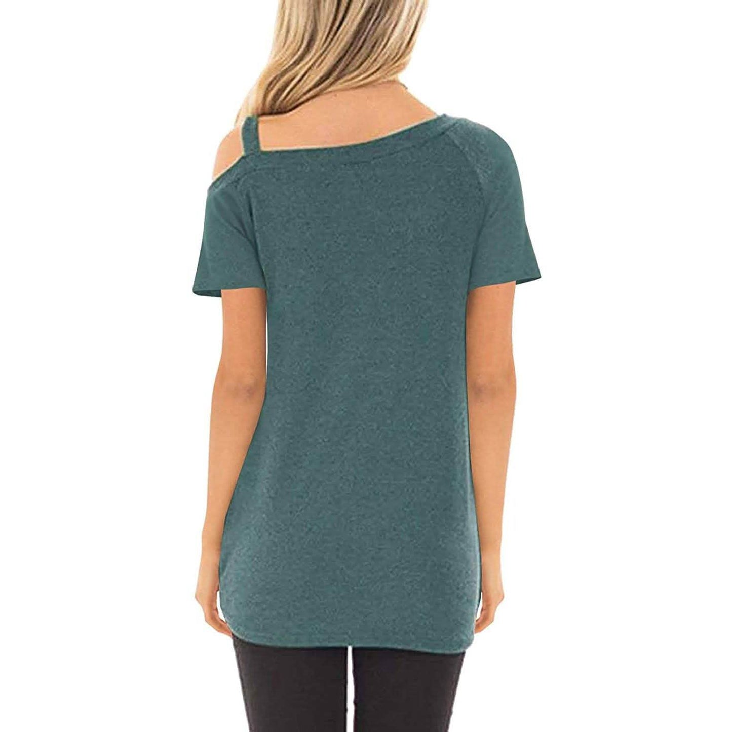 Damen Cold Shoulder Tops Sommer Kurzarm Lässig Twist Knot Bluse T-Shirt