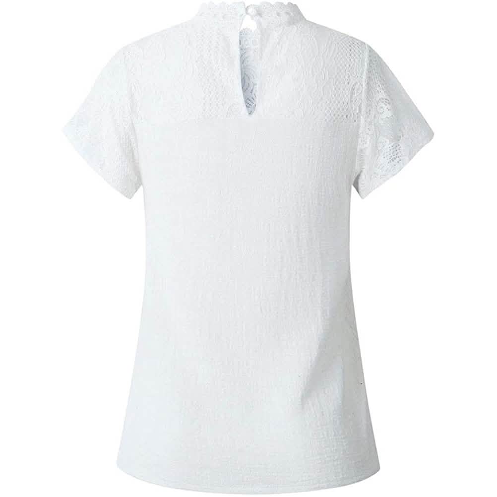 Damen Süßes Spitzen-Shirt Oberteil T-Shirt