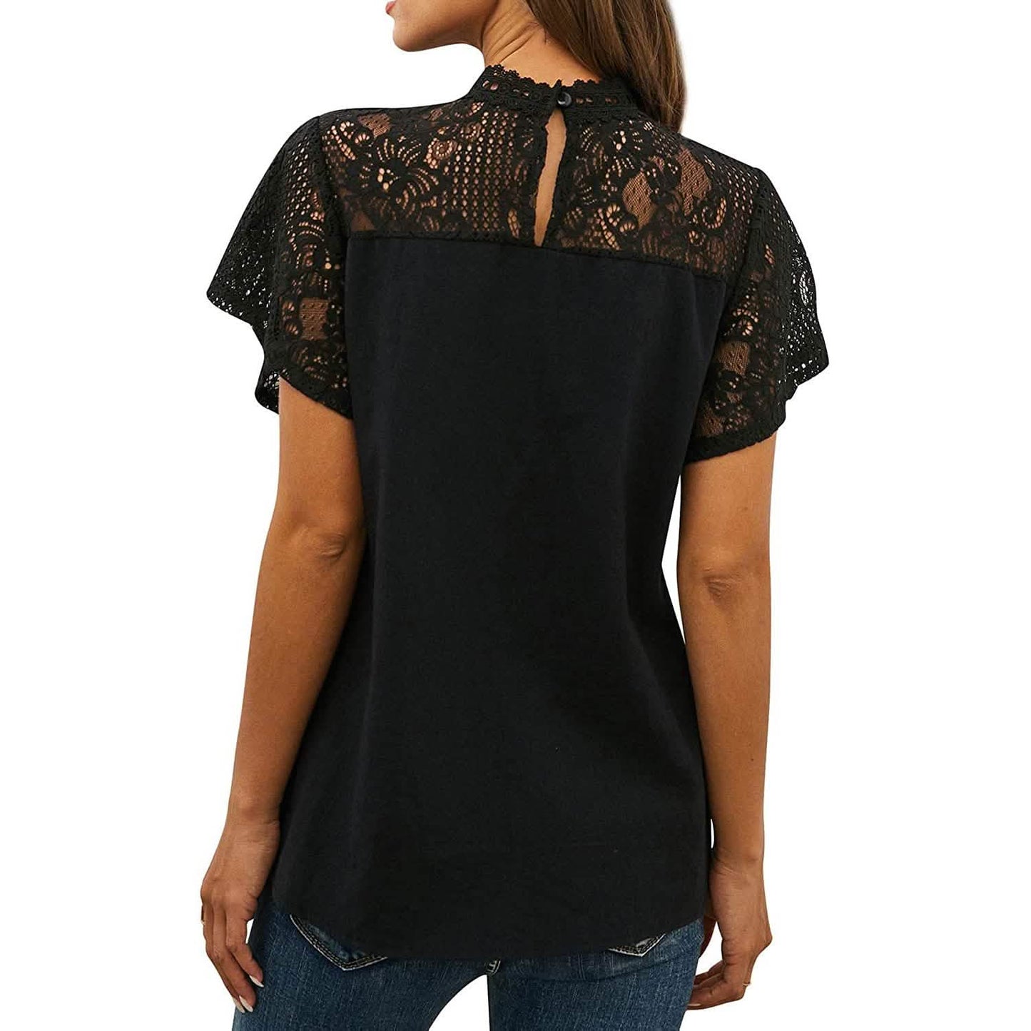 Damen Süßes Spitzen-Shirt Oberteil T-Shirt