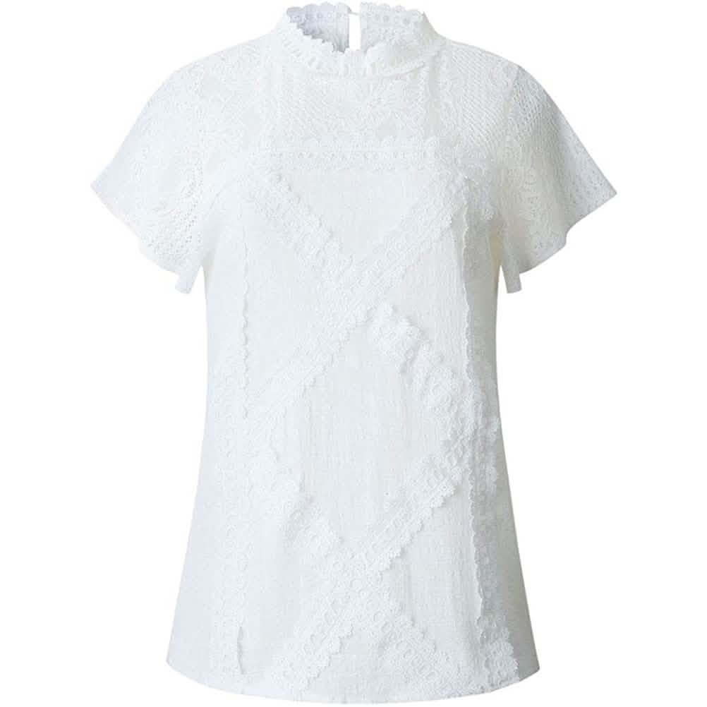 Damen Süßes Spitzen-Shirt Oberteil T-Shirt