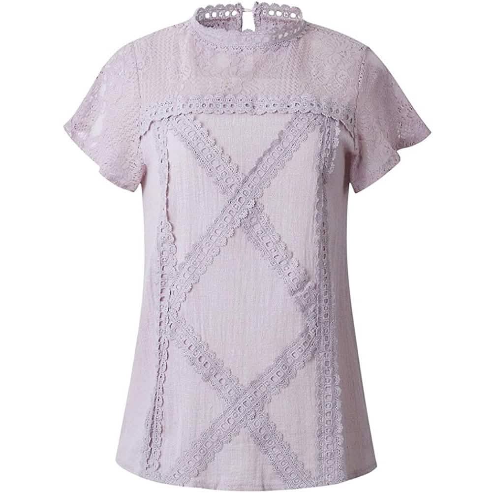 Damen Süßes Spitzen-Shirt Oberteil T-Shirt