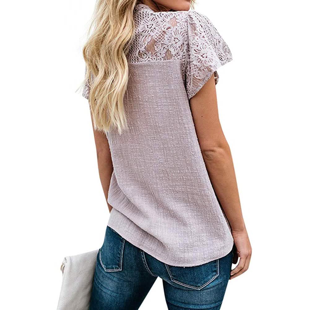 Damen Süßes Spitzen-Shirt Oberteil T-Shirt