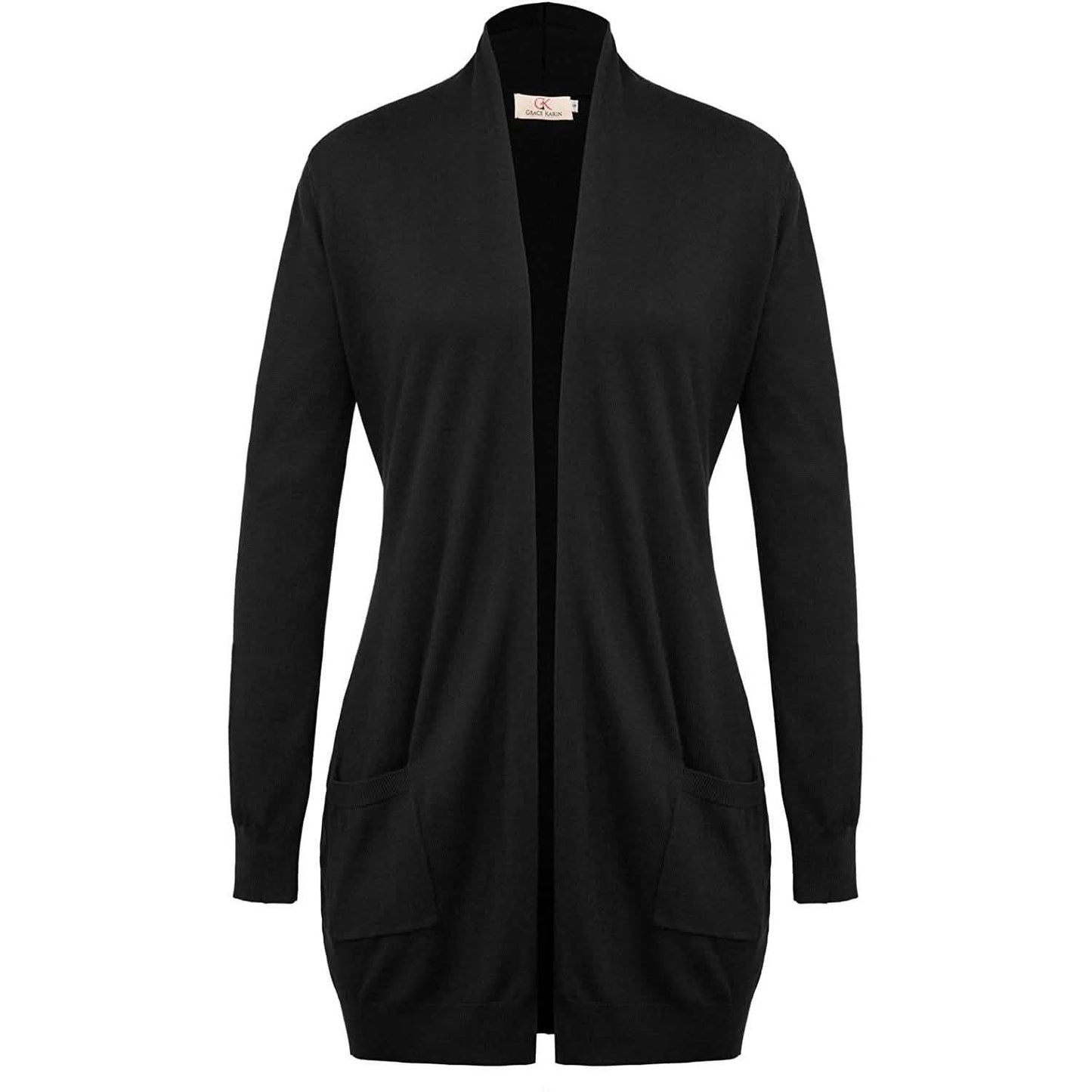 Damen Basic Unifarben Offene Lange Strickjacke