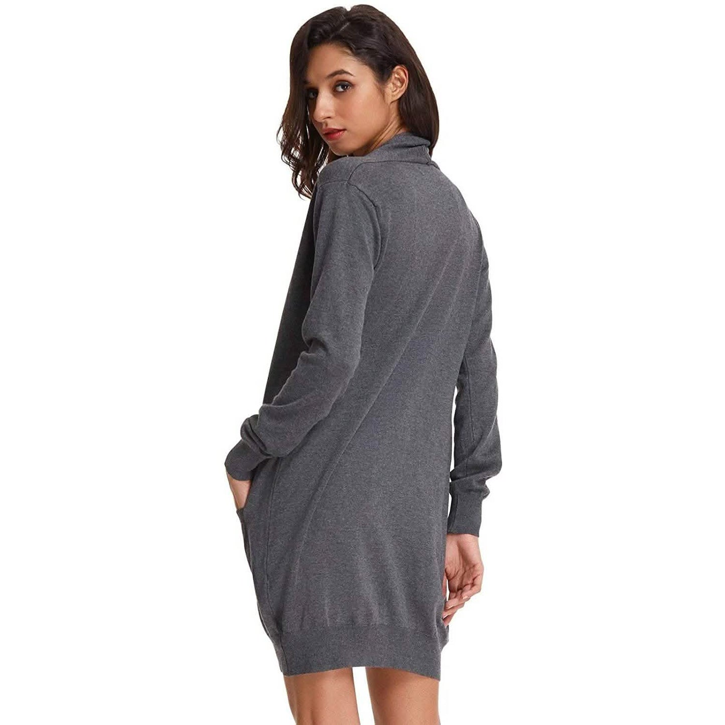 Damen Basic Unifarben Offene Lange Strickjacke