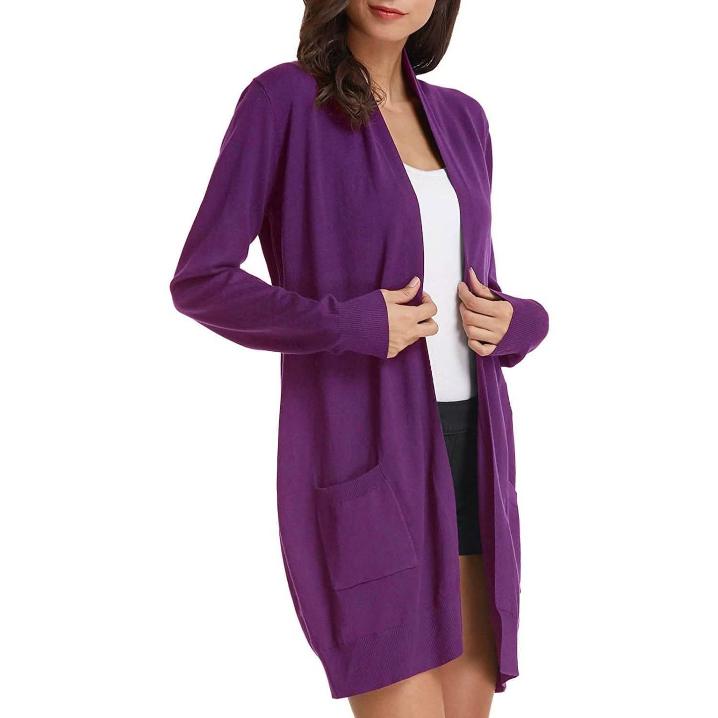 Damen Basic Unifarben Offene Lange Strickjacke