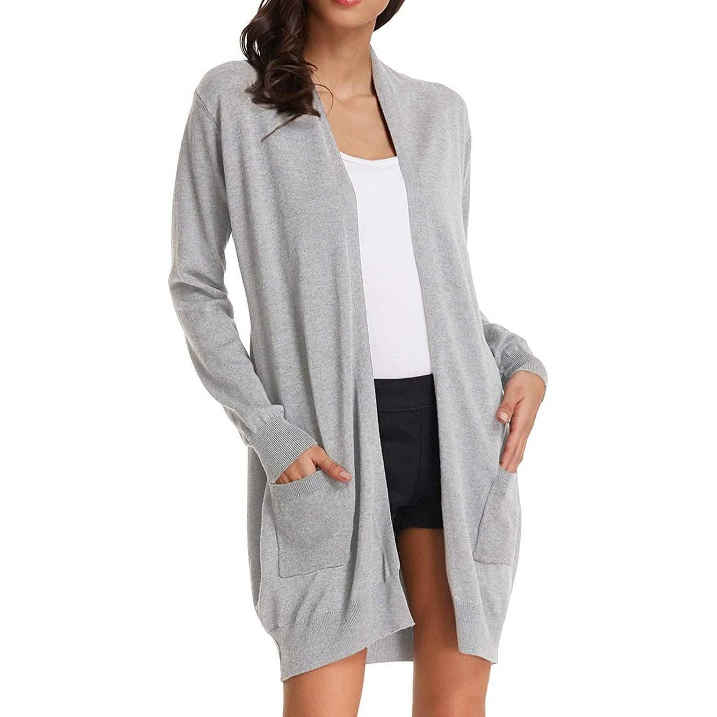 Damen Basic Unifarben Offene Lange Strickjacke