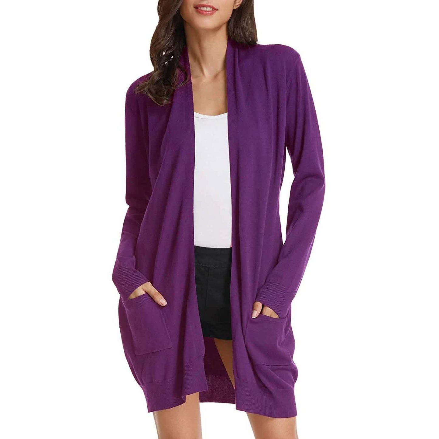 Damen Basic Unifarben Offene Lange Strickjacke