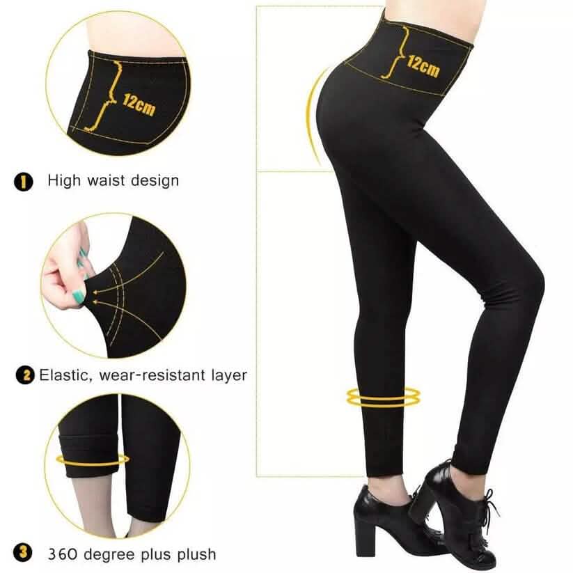 Damen Extra 220g Fleece Leggings Hoher Bund Elastisch Warm Leggings (Einheitsgröße)