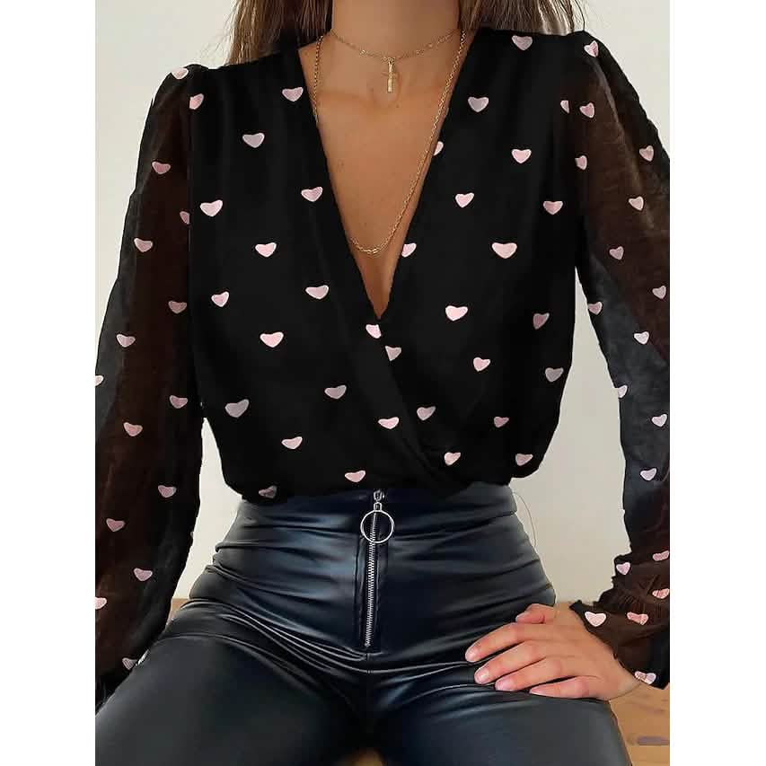 Damen Ösen-Oberteil Spitze V-Ausschnitt Basic Tops Schmal