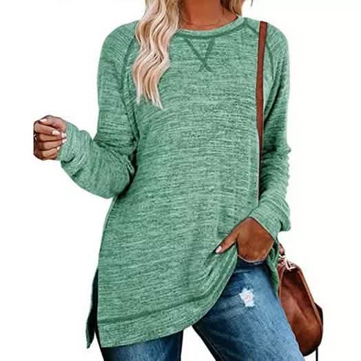 Damen Herbst Langarm Seitenschlitz Locker Lässig Pullover Tunika-Oberteile