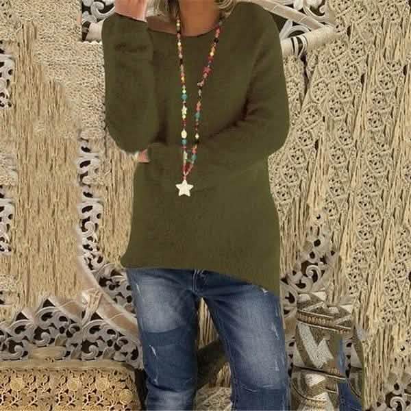 Damenmode Herbst und Winter Langarm Strickpullover Einfarbige Warme Pullover Tops