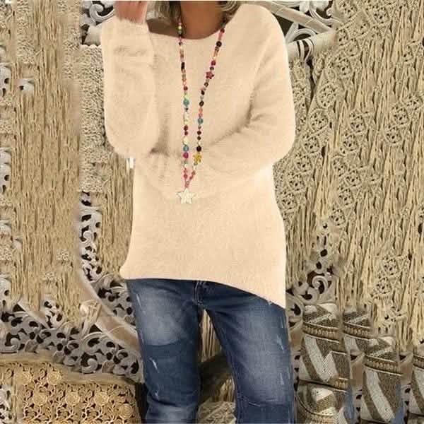 Damenmode Herbst und Winter Langarm Strickpullover Einfarbige Warme Pullover Tops