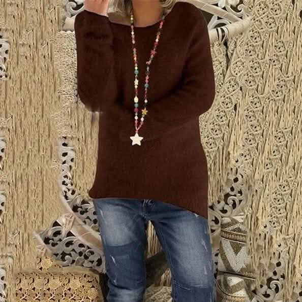 Damenmode Herbst und Winter Langarm Strickpullover Einfarbige Warme Pullover Tops