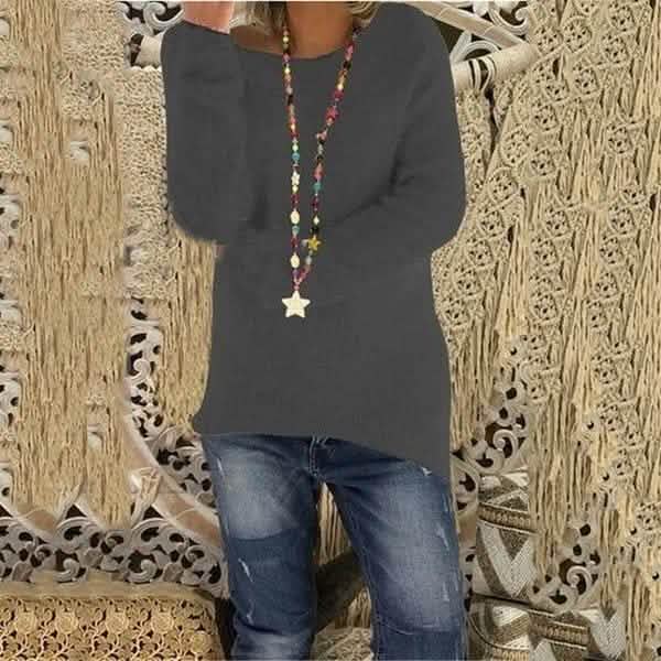 Damenmode Herbst und Winter Langarm Strickpullover Einfarbige Warme Pullover Tops