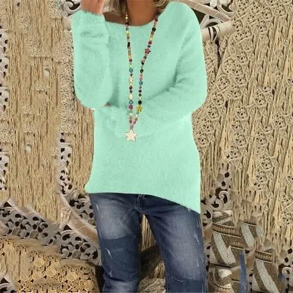 Damenmode Herbst und Winter Langarm Strickpullover Einfarbige Warme Pullover Tops