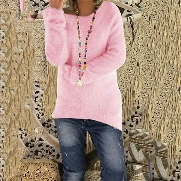Damenmode Herbst und Winter Langarm Strickpullover Einfarbige Warme Pullover Tops