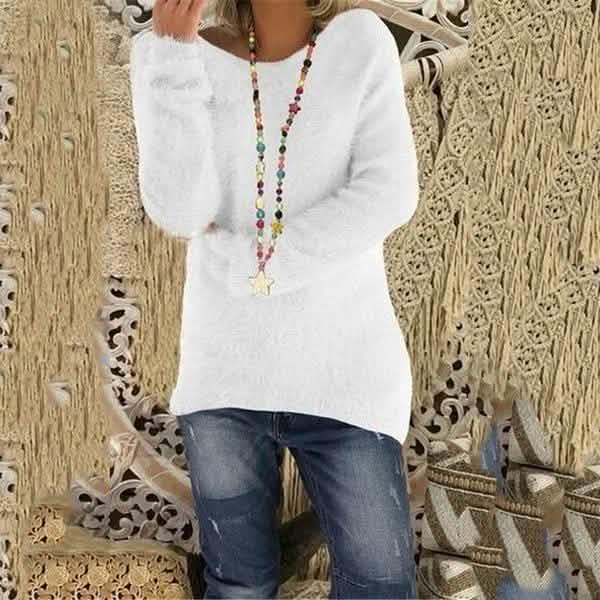 Damenmode Herbst und Winter Langarm Strickpullover Einfarbige Warme Pullover Tops