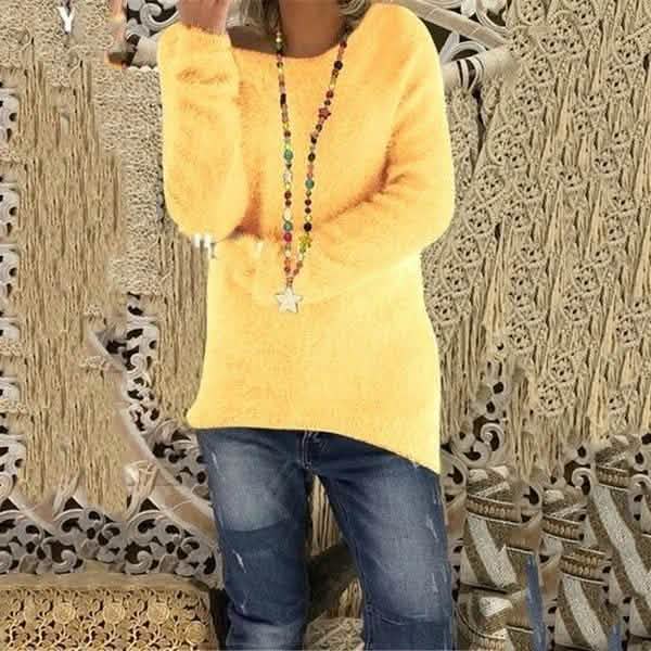 Damenmode Herbst und Winter Langarm Strickpullover Einfarbige Warme Pullover Tops