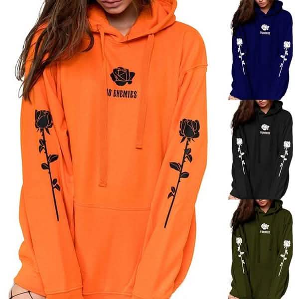Damenmode Freizeit-Oberteile mit Rosenprint, warme Hoodies