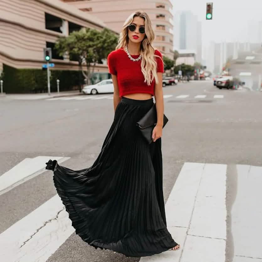 Damenmode Langer Sommer Faltenrock mit weitem Saum