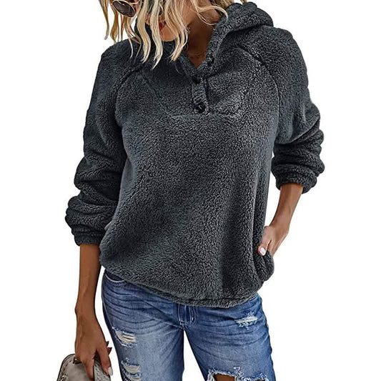 Damen-Fleece-Langarm-Flausche-Kapuzenpullover