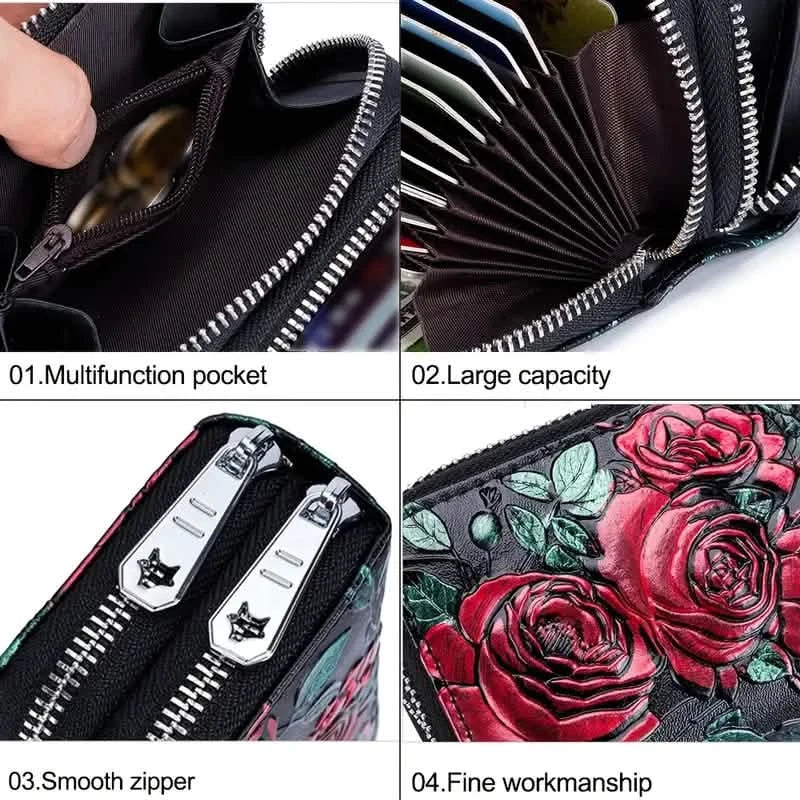 Börse mit Blumenmuster aus Kunstleder und zwei Reißverschlussfächern