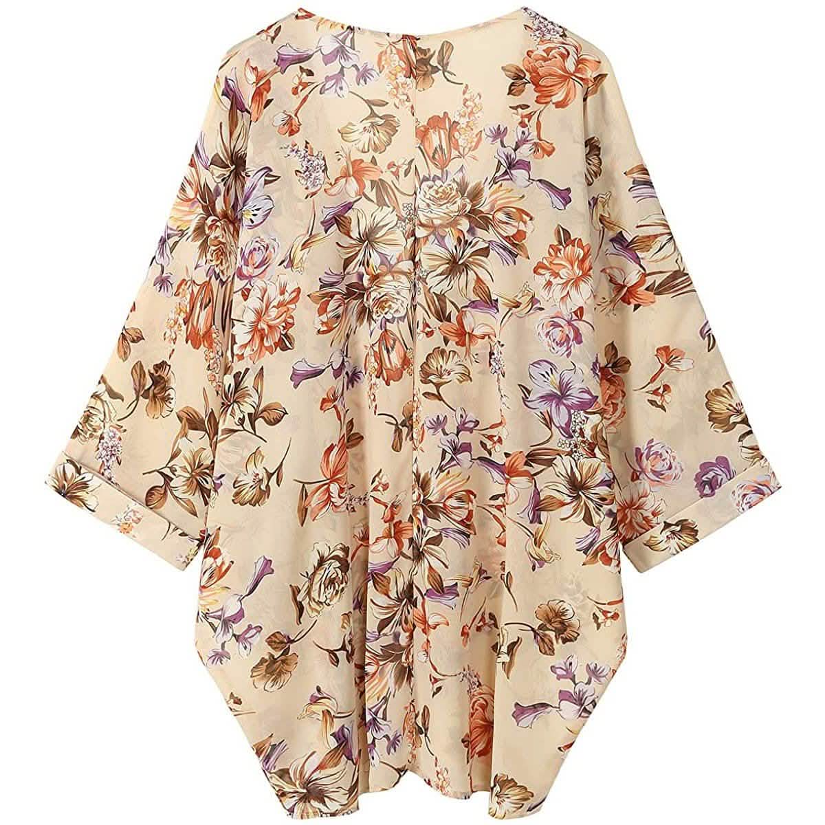 Damen Kimono-Cardigan aus transparentem Chiffon mit Blumenmuster, locker geschnitten