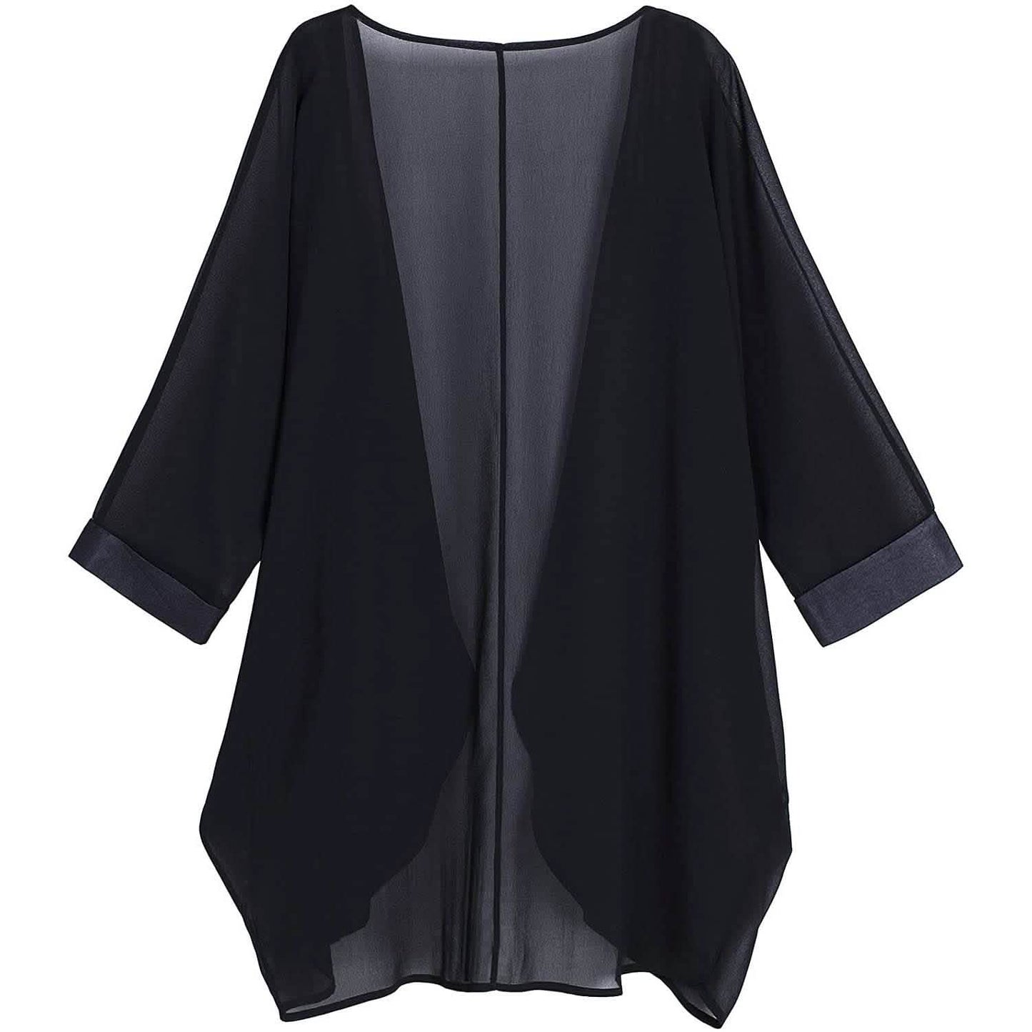 Damen Kimono-Cardigan aus transparentem Chiffon mit Blumenmuster, locker geschnitten
