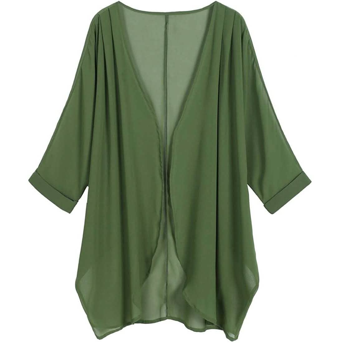 Damen Kimono-Cardigan aus transparentem Chiffon mit Blumenmuster, locker geschnitten