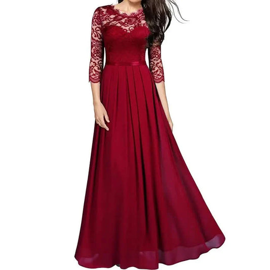 Formelles Abendkleid aus Spitze für Damen, lang, Maxi