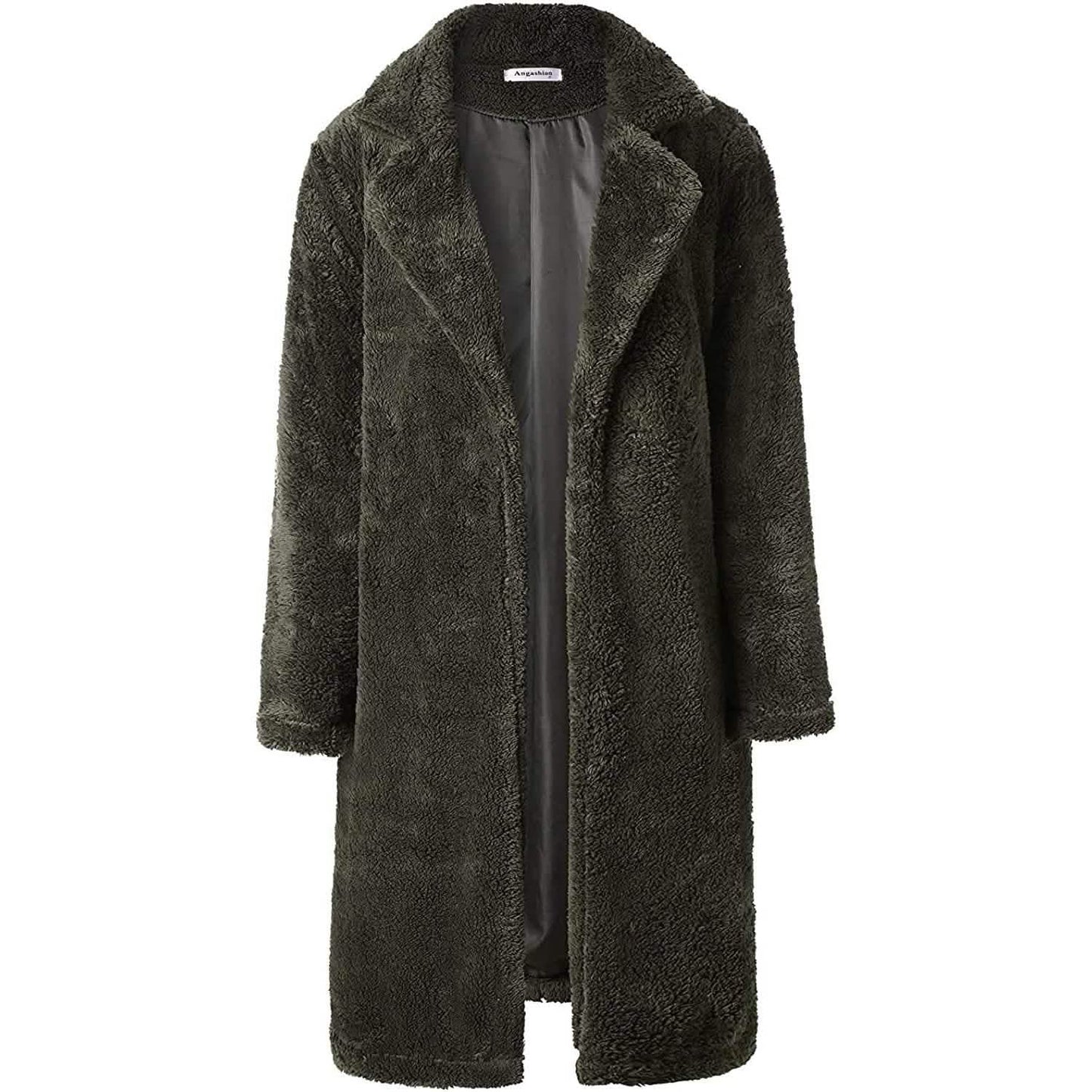 Damen Plüschfleece Revers Offene Vorderseite Langer Cardigan Mantel
