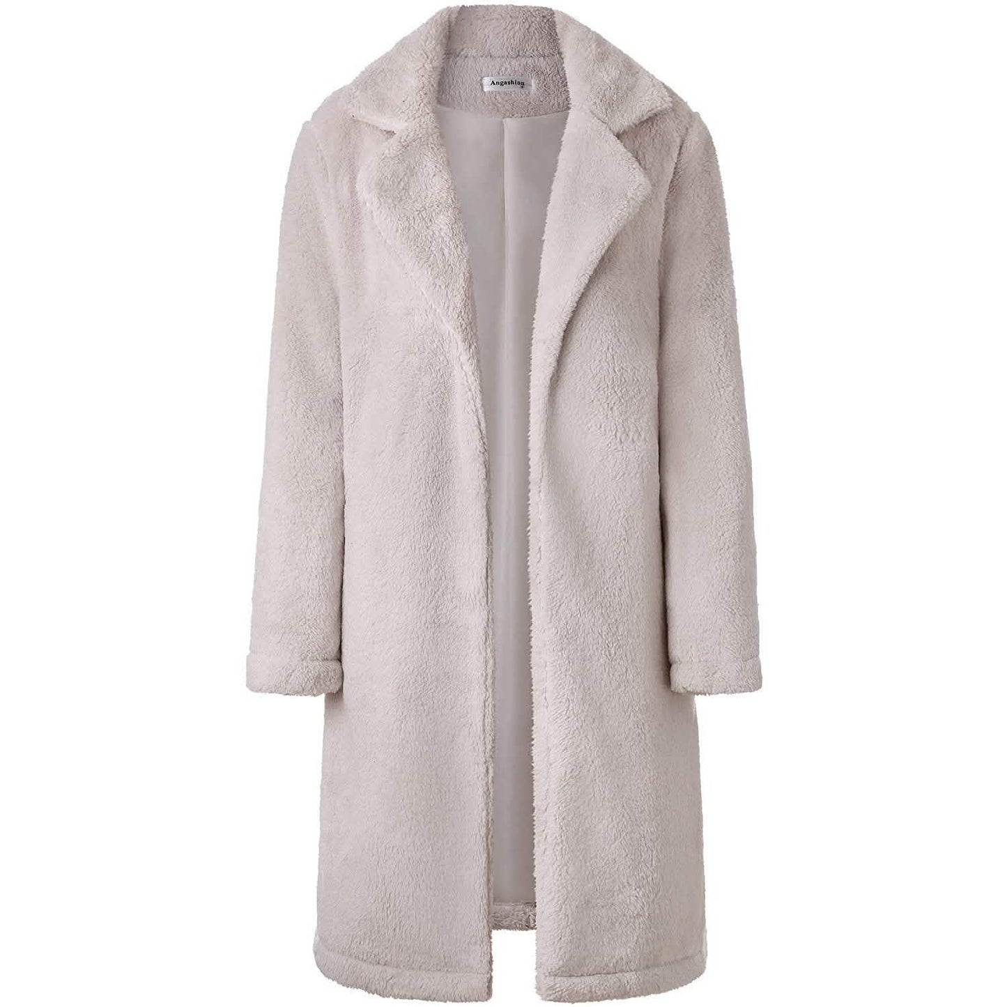Damen Plüschfleece Revers Offene Vorderseite Langer Cardigan Mantel