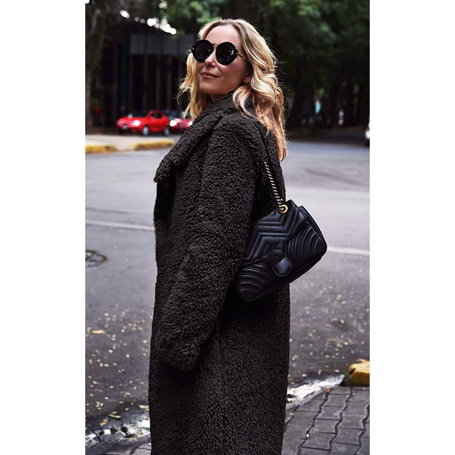 Damen Plüschfleece Revers Offene Vorderseite Langer Cardigan Mantel