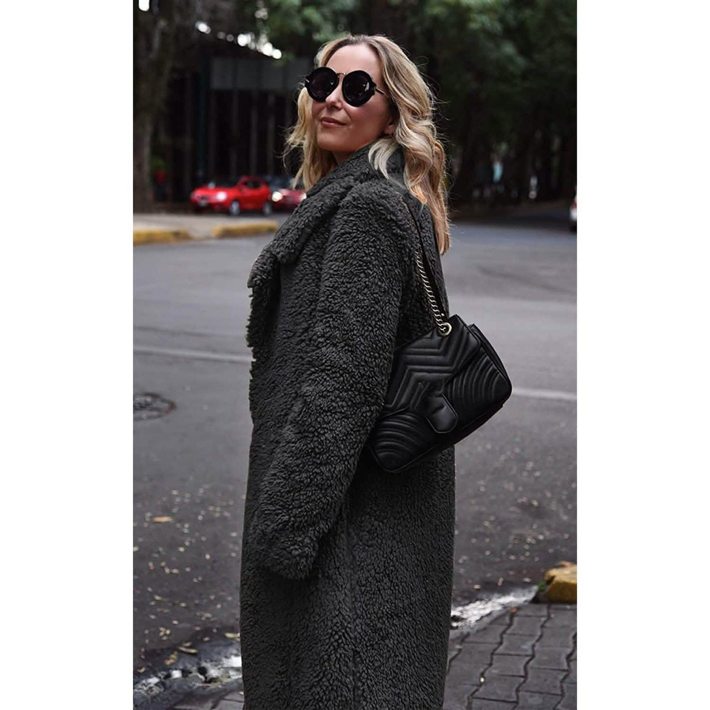 Damen Plüschfleece Revers Offene Vorderseite Langer Cardigan Mantel