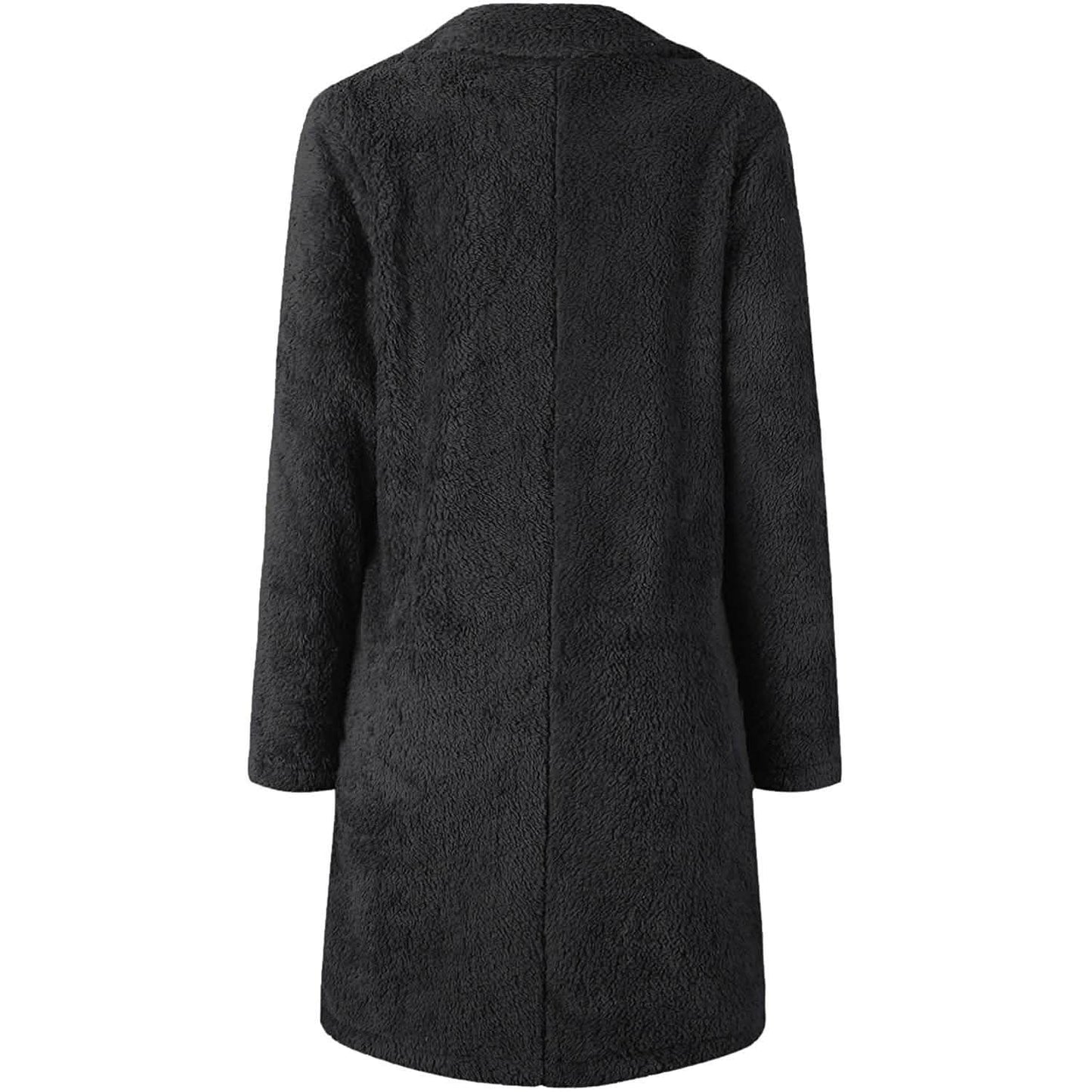 Damen Plüschfleece Revers Offene Vorderseite Langer Cardigan Mantel
