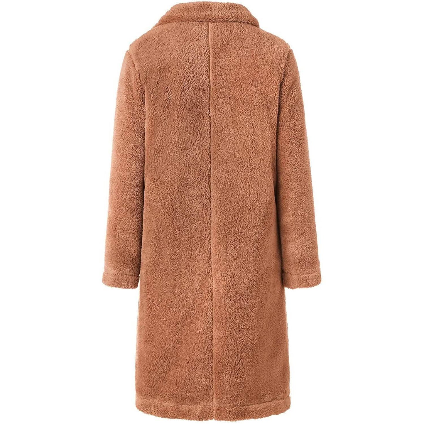 Damen Plüschfleece Revers Offene Vorderseite Langer Cardigan Mantel