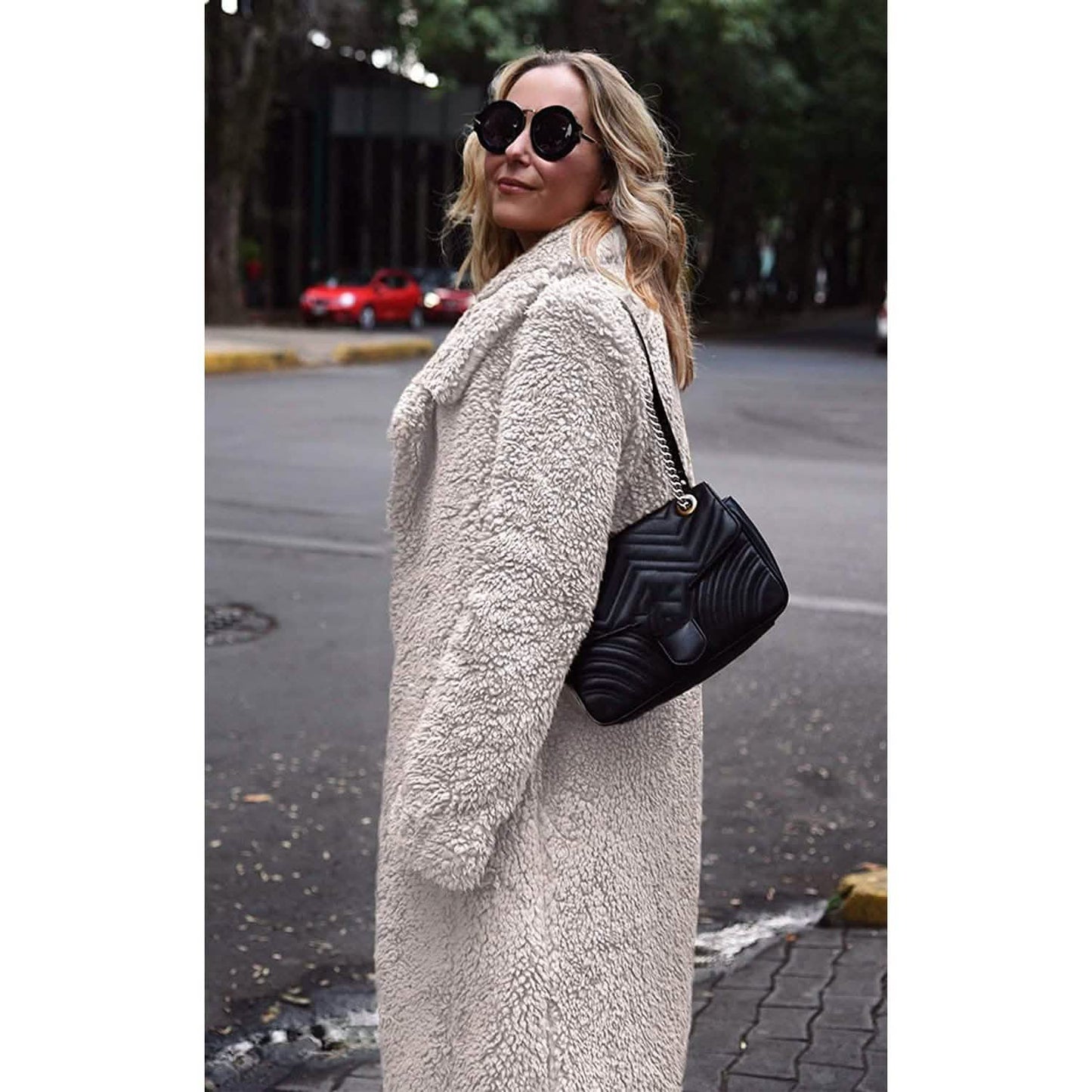 Damen Plüschfleece Revers Offene Vorderseite Langer Cardigan Mantel