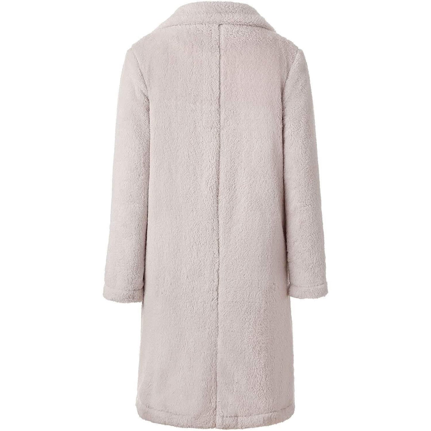 Damen Plüschfleece Revers Offene Vorderseite Langer Cardigan Mantel