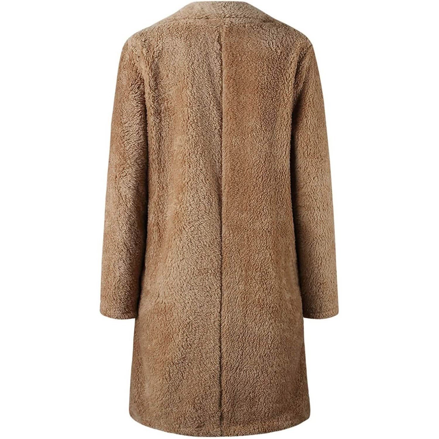 Damen Plüschfleece Revers Offene Vorderseite Langer Cardigan Mantel