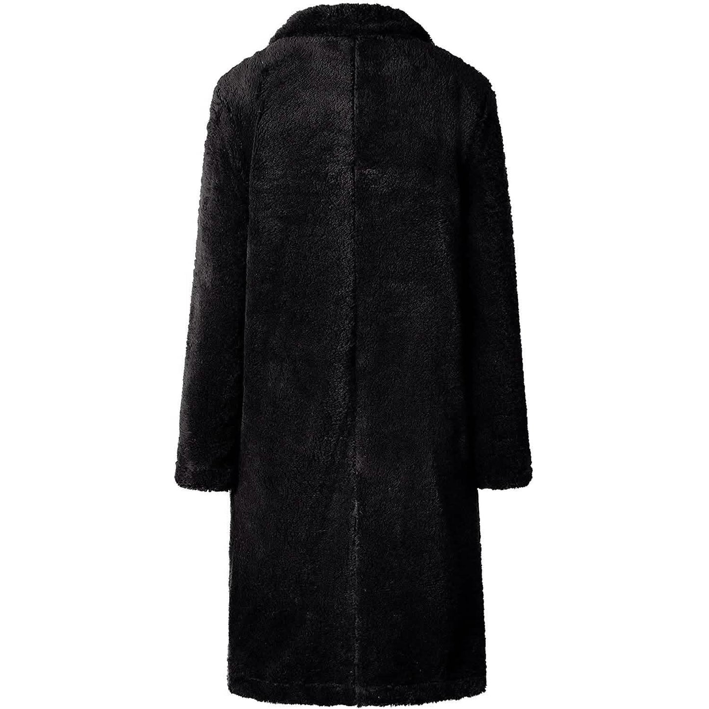Damen Plüschfleece Revers Offene Vorderseite Langer Cardigan Mantel