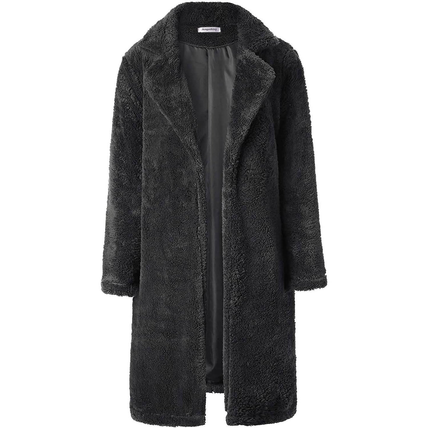 Damen Plüschfleece Revers Offene Vorderseite Langer Cardigan Mantel