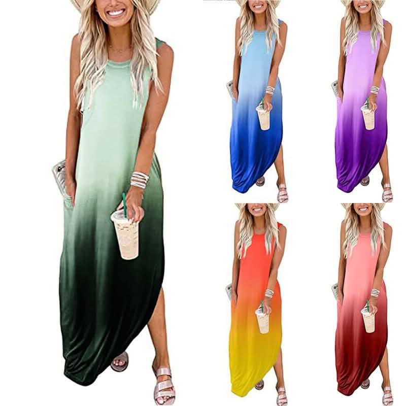 Damen Farbverlauf Lässiges lockeres langes Kleid