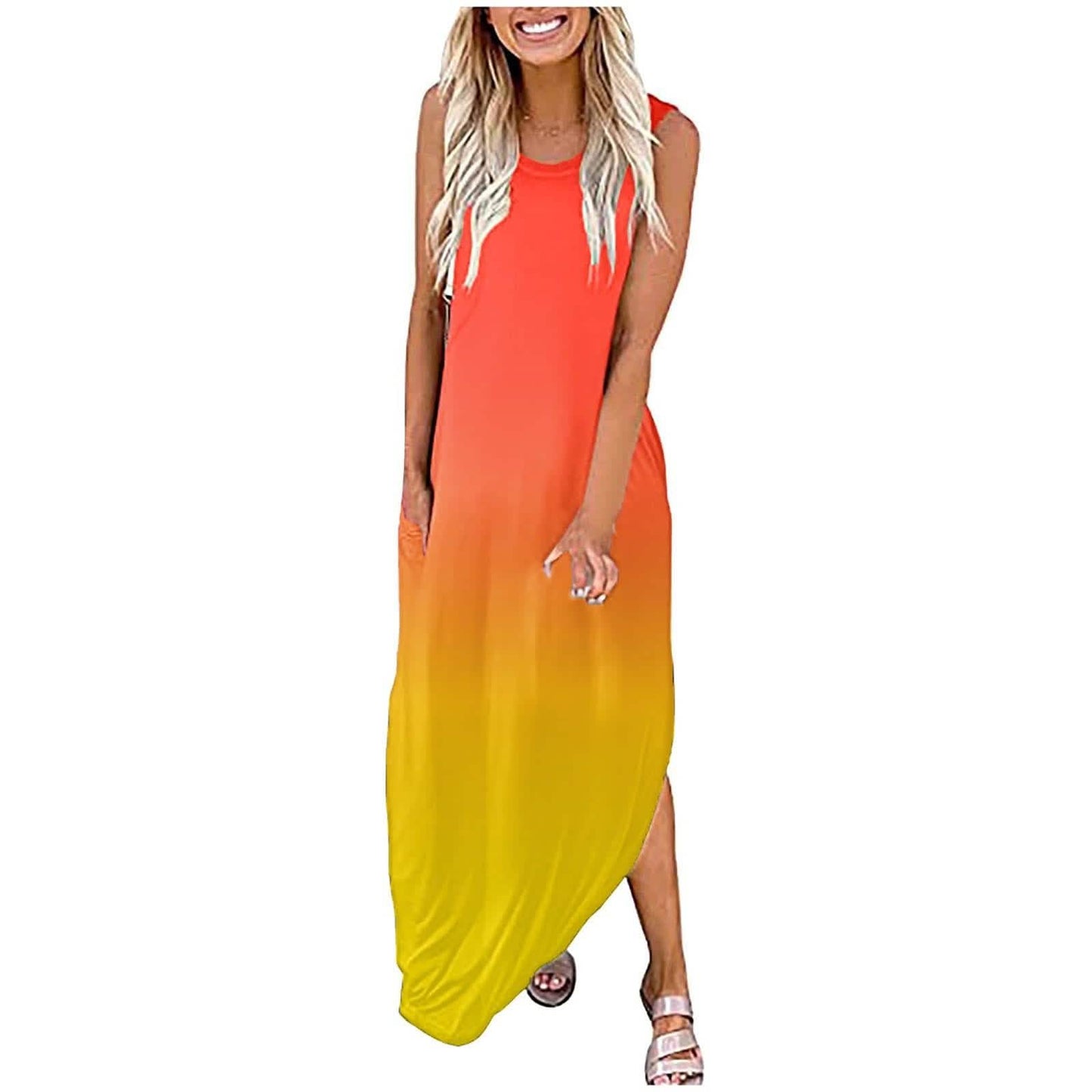 Damen Farbverlauf Lässiges lockeres langes Kleid