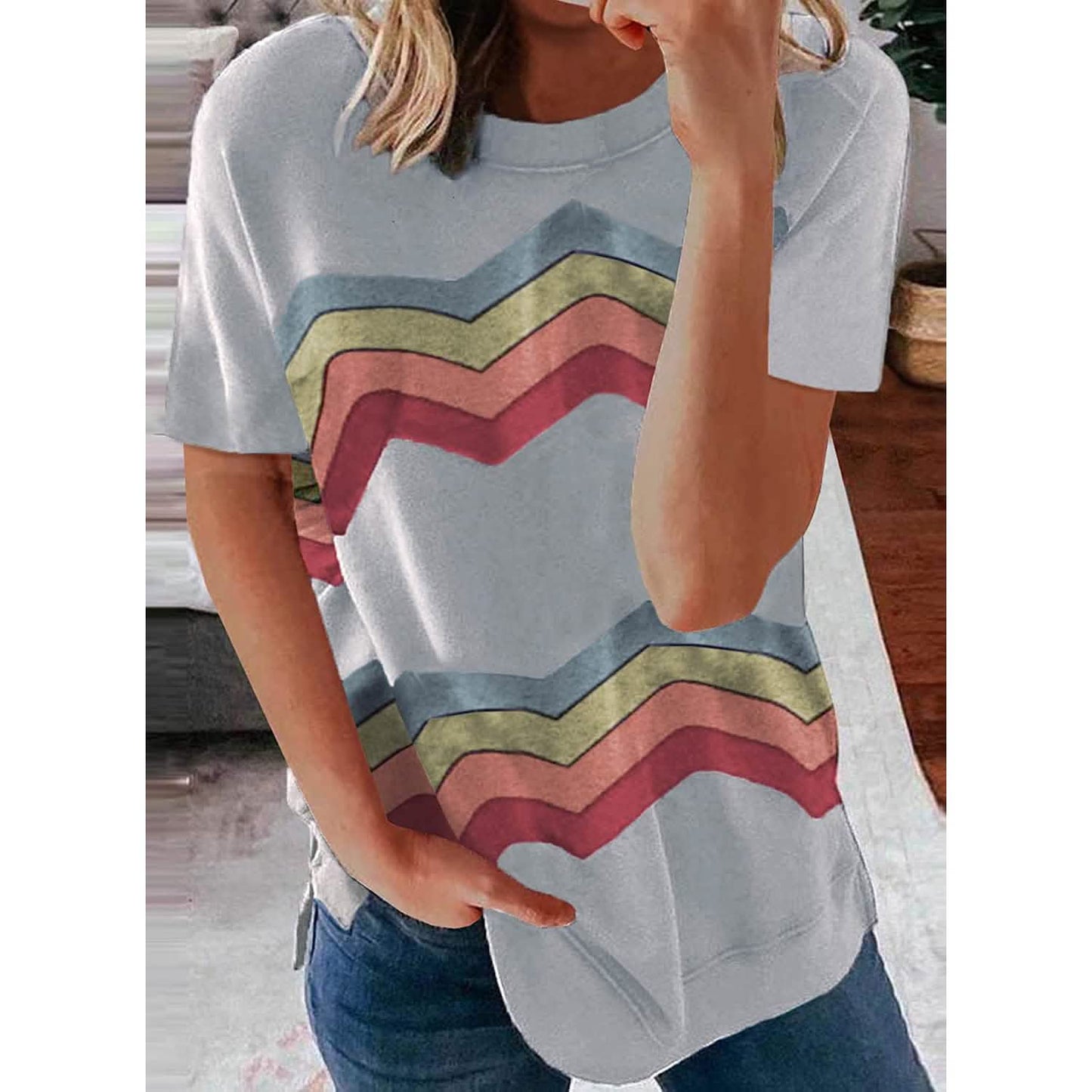 Damen Grafik Rundhals-T-Shirt Locker Lässig